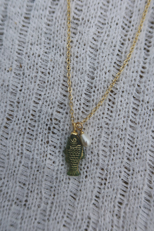 Green Fish Charm Necklace