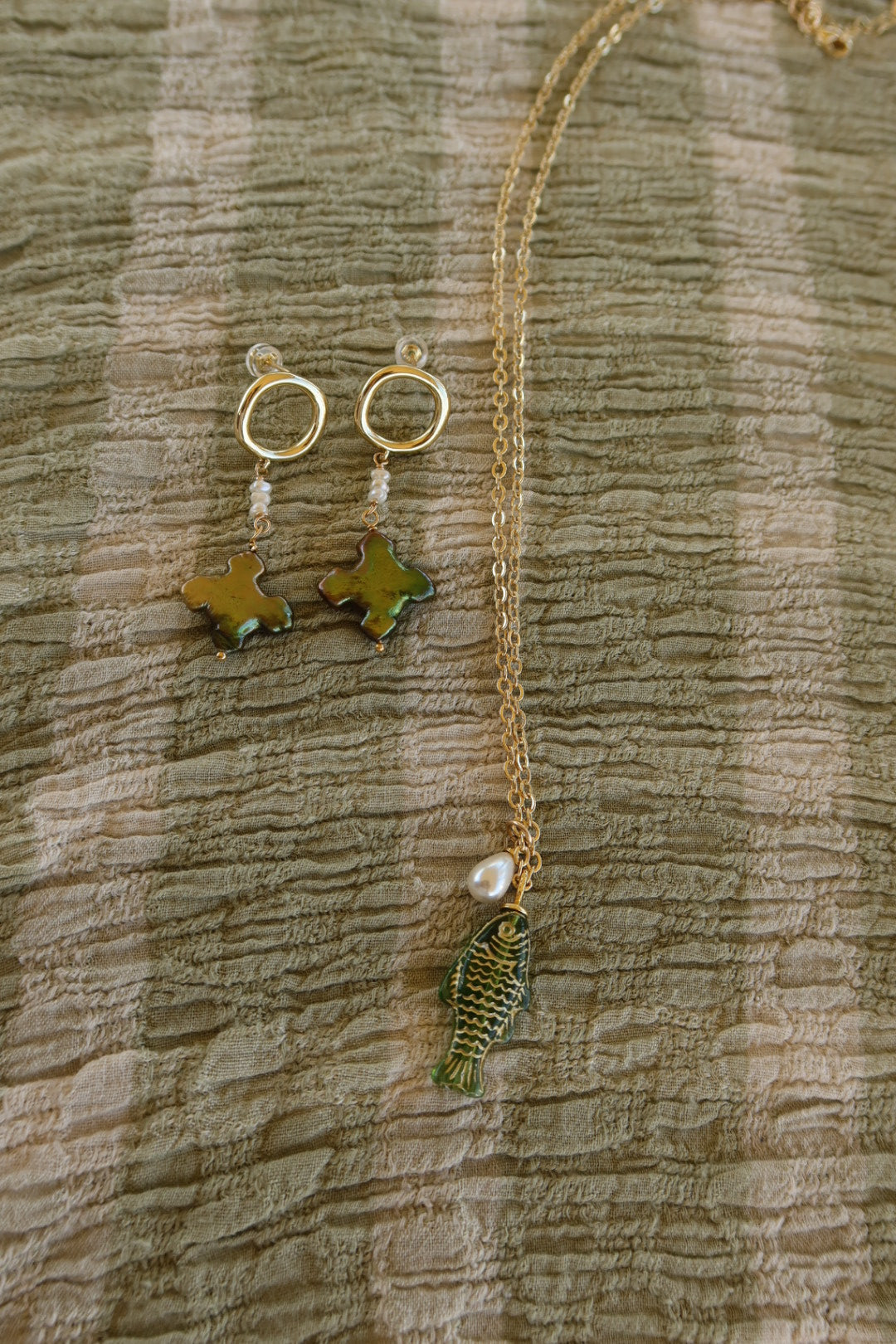 Green Fish Charm Necklace