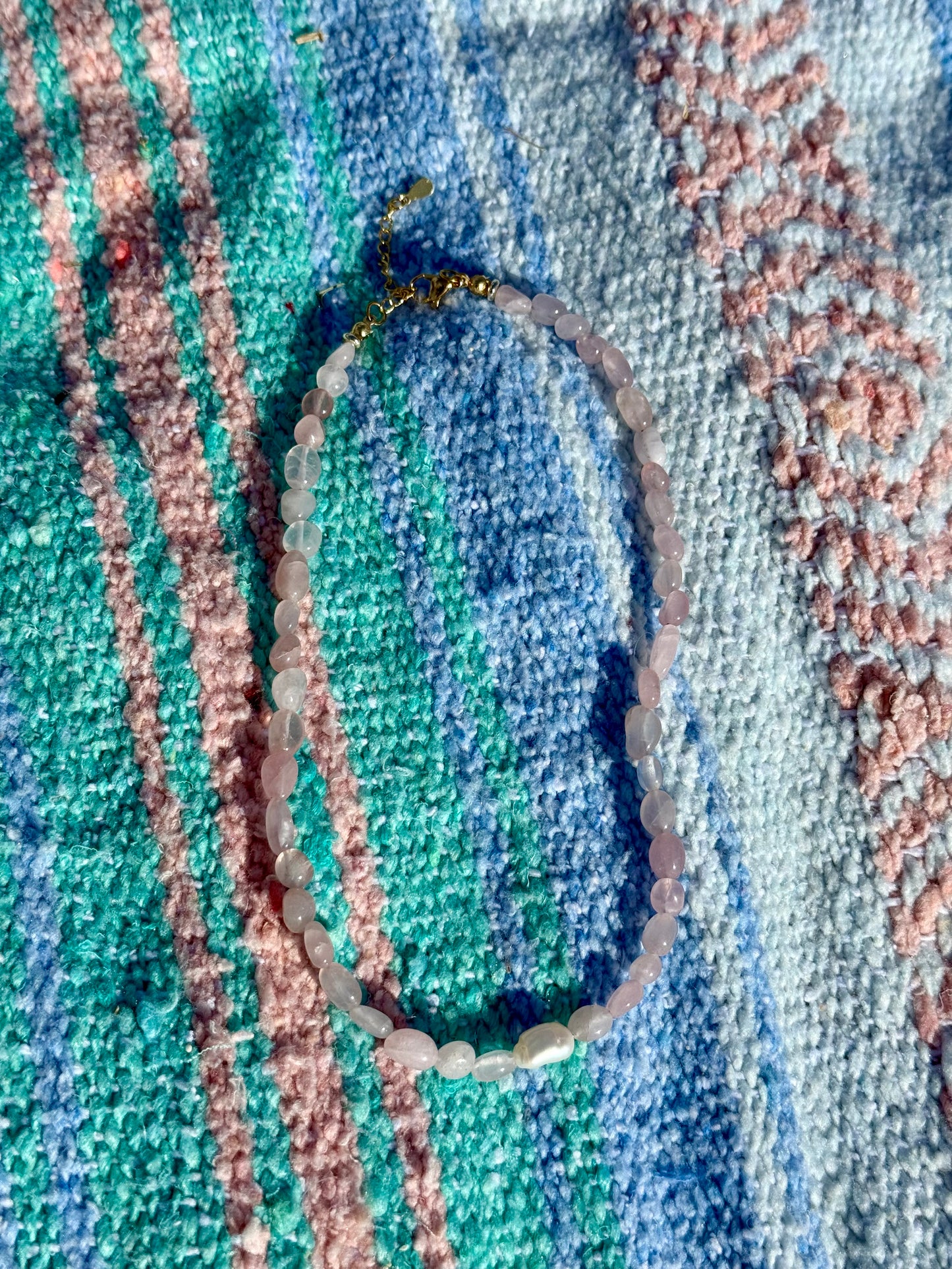 Pink Quartz & Pearl Choker