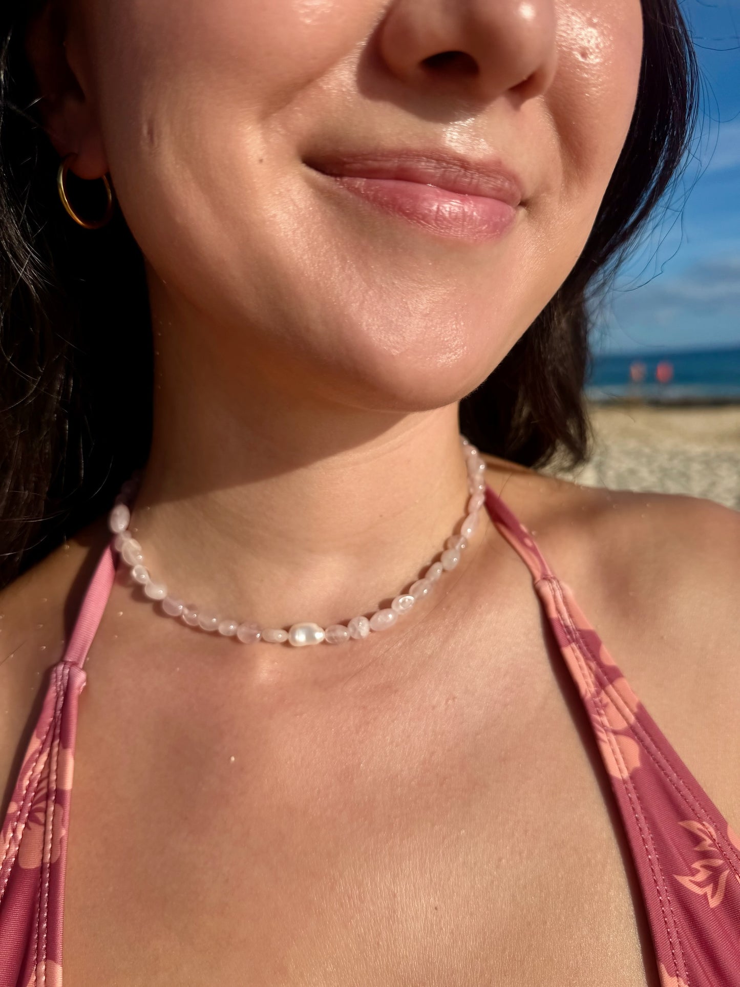 Pink Quartz & Pearl Choker