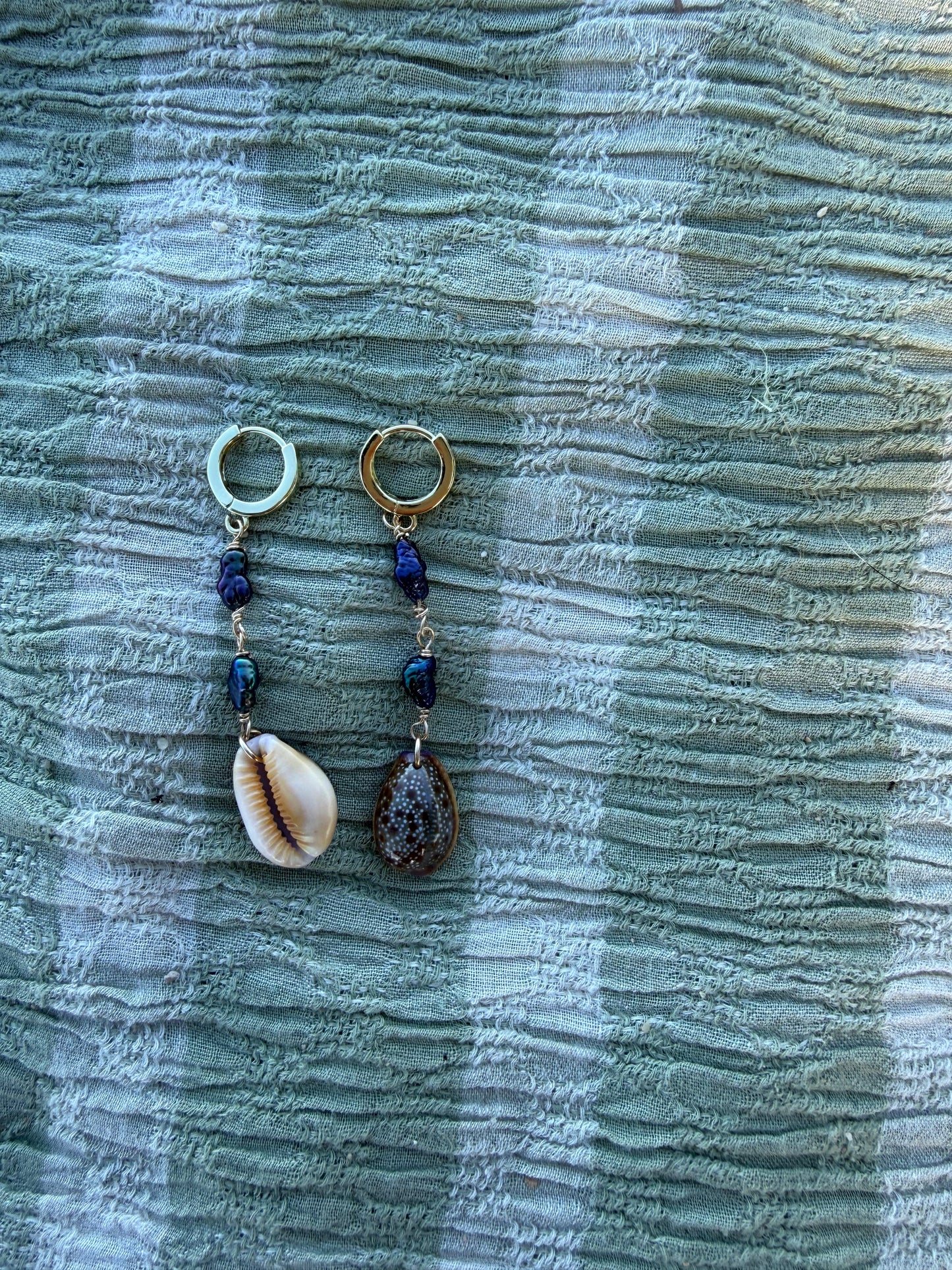 Mis-Match Vintage Cowrie Hoops